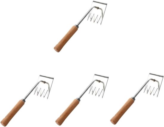 Tuinhark Onkruidverwijderaar - Handgereedschap Gazon - Onkruid Wieden Tuin - Ergonomisch Ontwerp Handvat - 4 Stuks - Zilver
