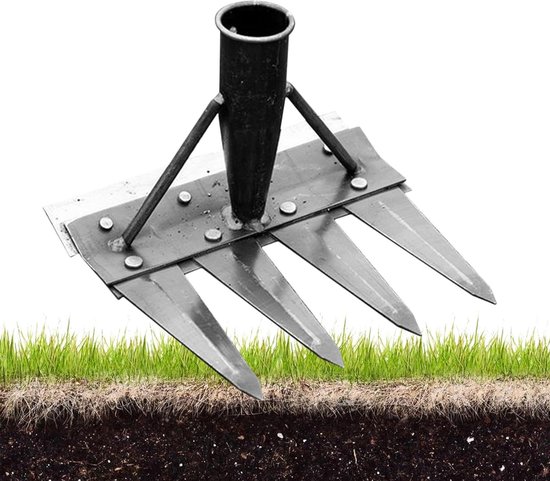 Tuinhark - Onkruidwieder Hark - Gazon Onderhoud - Dubbelzijdig Ontwerp - 4 Tanden - Metaal