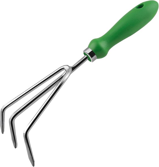Tuinhark – Robuuste roestvrijstalen handhark – Tuiniersgereedschap – 3-tands handhark – Ergonomische steel – Bodembewerker – Tuinvork – Grondwoeler – Voor wieden en grond omwoelen