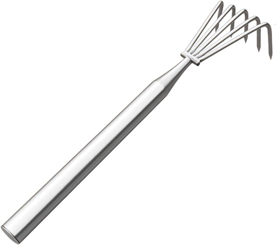 Tuinhark Roestvrij Staal - Onkruidhark Grashark - Gazon Onderhoud - Gebogen Ontwerp - 5 Klauwen - Zilver