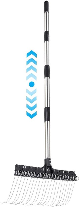 Tuinhark Uitschuifbaar - Bladhark Grashark - Gazon Opruimen - Verstelbare Steel - 98-160 cm - Metaal