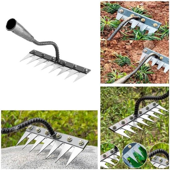 Tuinhark van koolstofstaal - zware metalen tuinhark - zware hark met 5 tanden van Merkloos	