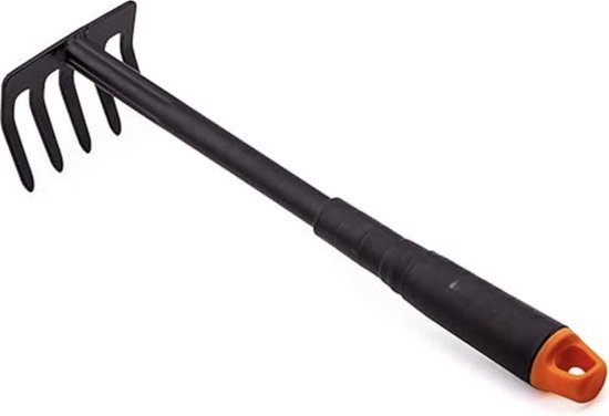 Tuinhark van staal, kleine tuinhark met 5 tanden voor tuin, balkon, groentetuin, met ergonomische handgreep, 9 cm breed van Merkloos	