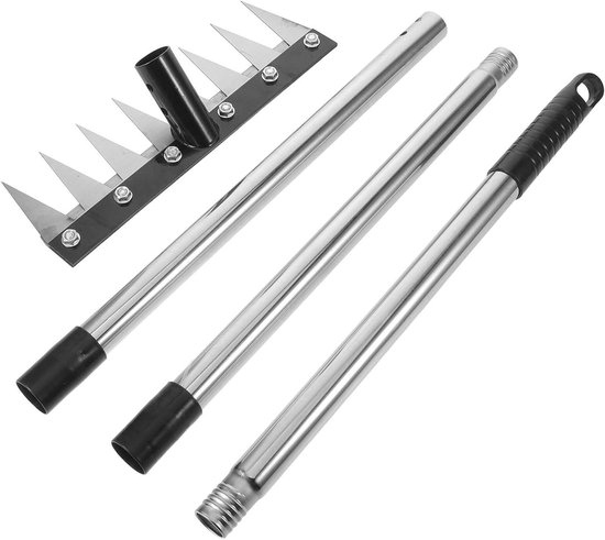 Tuinhark Verstelbaar - Bladhark Metaal - Onkruid Verwijderen - Ergonomische Handgreep - 121.5 cm - Zwart