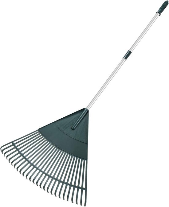 Tuinhark, verstelbare bladbezem, telescoopsteel, bladbreker, lichtstalen handgreep, kunststof kop met 26 tanden, 110 tot 168 cm (zilveren handgreep) van T