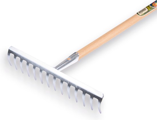 Tuinhark verzinkt met 14 gebogen tanden met steel 150 cm van T