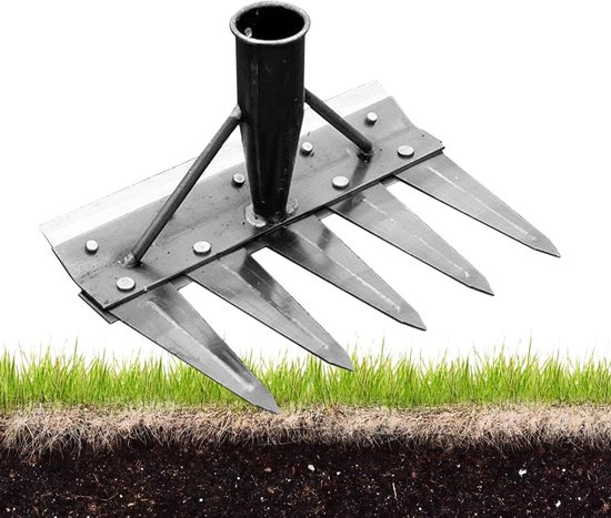 Tuinhark - Wiedhark Onkruid - Onkruid Verwijderen - Dubbele Raapkop - 5 Tanden - Grijs