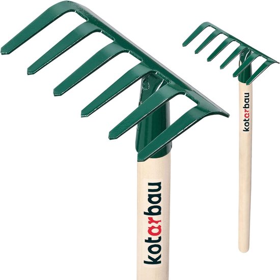 Tuinharkjes klein - Groen - 109 x 550 mm - Metalen Handhark met Houten Steel - Voor Bloemenbedden