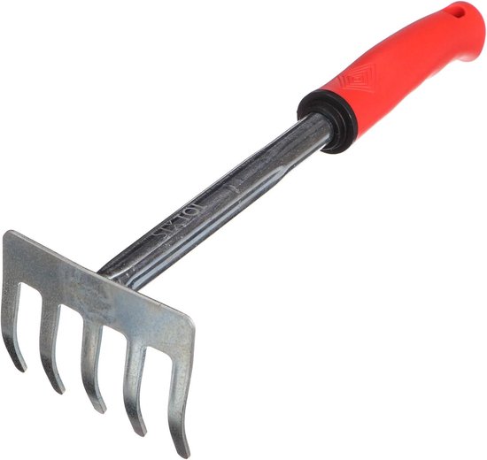Tuinharkjes klein - Rood - 29 cm - Verzinkt Koolstofstaal met Ergonomische Handgreep - Voor Tuinonderhoud
