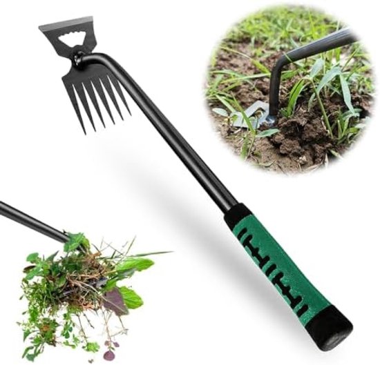 Tuinieren Hand Onkruidsteker - Onkruidverwijderaar met 6 Scherpe Tanden, Lange Steel en Ergonomische Rubberen Handgreep - Multifunctioneel Gereedschap voor Tuin, Potplanten en Boerderij van Merkloos	