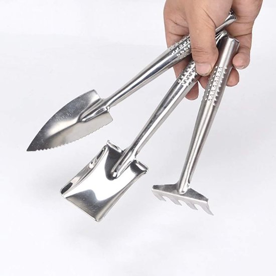 Tuinieren Plant Pot Gereedschap - Roestvrij Staal Kleine Handheld Schop Spade Rake Tuinieren Werk Set - Kinderen Speelgoed Geschenken voor Succulente Cactus Kruiden Indoor Miniatuur Planten (3) van Wocst.