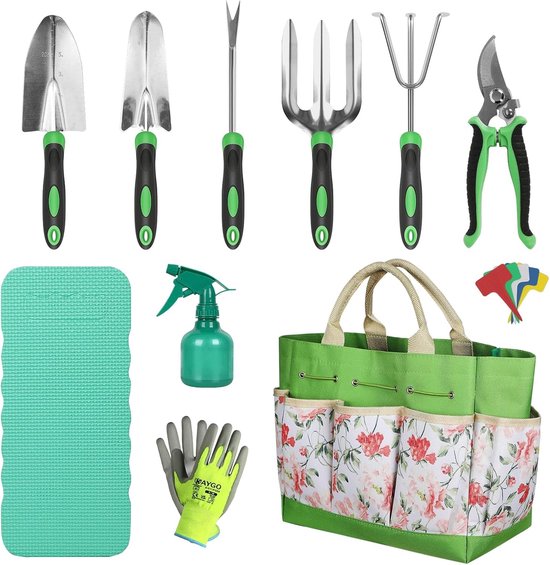 Tuinierset - Groen - 10-delige Tuingereedschapset met Tas - Duurzaam Roestvrij Staal - Voor Tuinliefhebbers