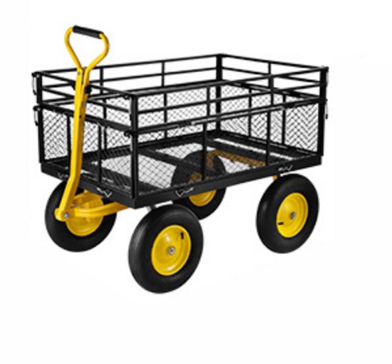 Tuinkar - Bolderkar - Professionele Bolderkar - Trolley - Tuinwagen - Luchtwielen - Grote Bak - Zijkanten Inklapbaar - Schokdempers & Geluiddempers - 635 Kilo - Zwart/Geel