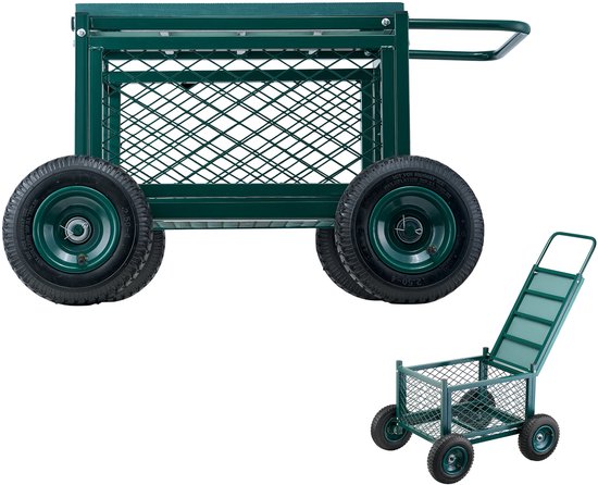 Tuinkar met Wielen en Verstelbare Zitting, metalen Zitting met Wielen, Ondersteunt Tot 180 Kg. Duurzame Tuinscooter voor Buitengebruik op Gazon, Terras Of In De Achtertuin. van Merkloos	