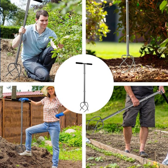 Tuinklauw met 4 tanden, cultivator en onkruidverwijderaar, in één apparaat, in hoogte verstelbaar, tuinfrees voor tuinbed van T