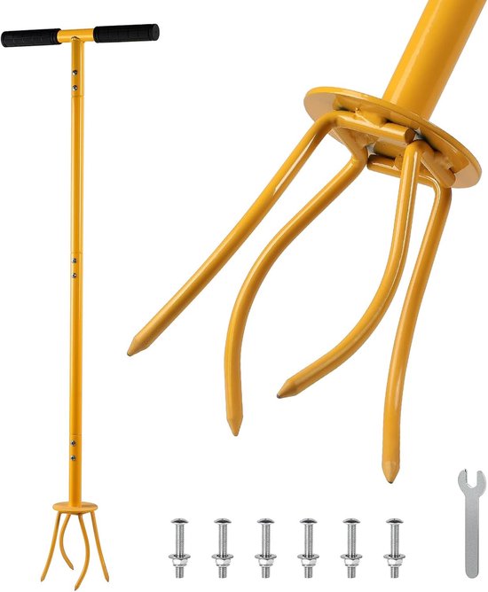 Tuinklauw met steel - Verticuteerder onkruidverwijderaar - Bodem losmaken - Afneembaar ontwerp - 99 cm hoogte van Merkloos	