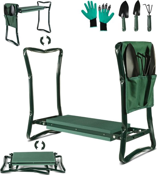 Tuinkniebank - Tuingereedschapset - Multifunctioneel - Inklapbaar - Belastbaarheid tot 150 kg - Met Handschoenen En Tuingereedschap - EVA-Schuimkussen - Tuinschep - Tuinharkje - Tuinieren - Tuinonderhoud van T