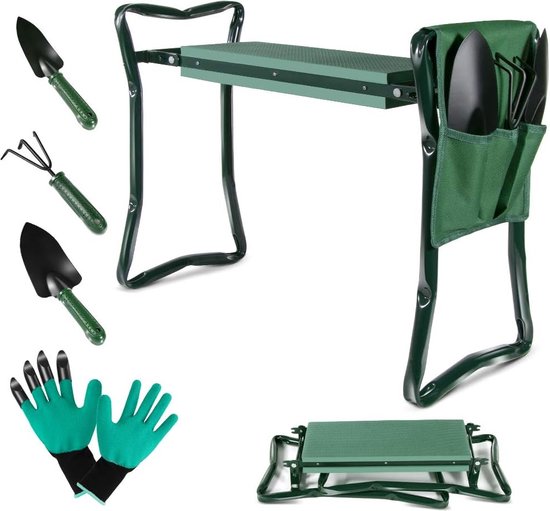 Tuinkruk, kniebank voor tuinieren, tuinstoel met EVA-schuimkussen tot belastbaarheid 150 kg, voor tuingereedschap en handschoenen van T