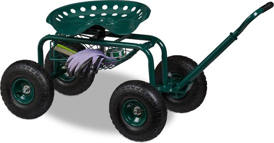 tuinkruk op wielen - stuur - hoogte verstelbaar - 150 kg - staal - groen van Merkloos	