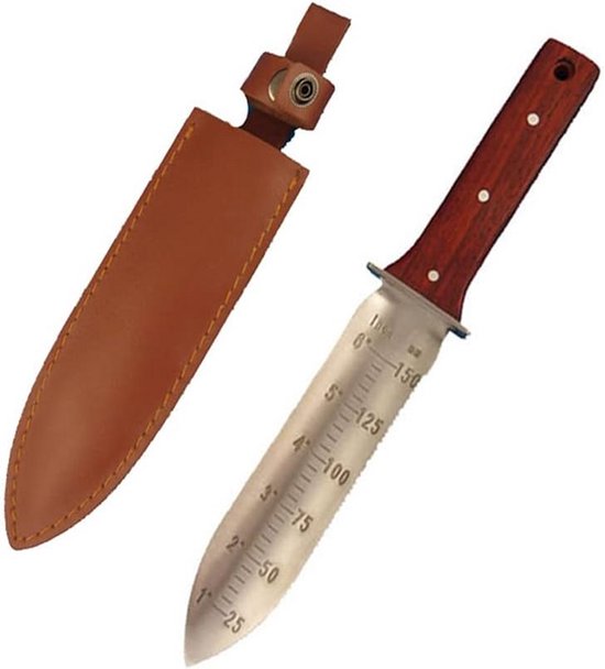 Tuinmes roestvrij staal met houten handvat - graven, wieden, planten verzorgen van Merkloos	