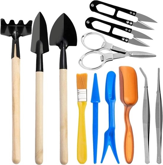 Tuinplantgereedschap Set - Miniatuur Gereedschap - Planten Verpotten - 12 Delige Set - 24 x 17 cm - Veelkleurig
