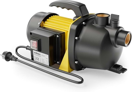 Tuinpomp 1200 W voor 3800 l/h met draagbeugel en wateraftapplug, waterpomp met max. opvoerhoogte 48 meter, irrigatiepomp voor tuin, huishoudelijk gebruik en bewatering van planten