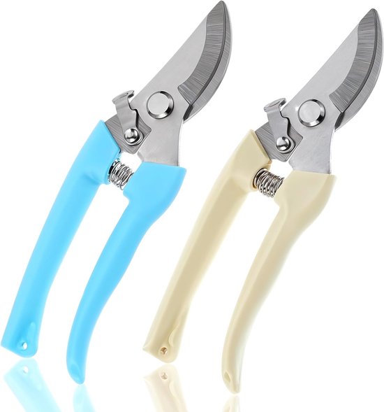 Tuinschaar, 2 stuks, rozenschaar, bloemenschaar, kleine ergonomische antislip bypassschaar met hoogwaardige stalen messen, geschikt voor tuinplanten, bloemen (blauw + wit) van Gycinda