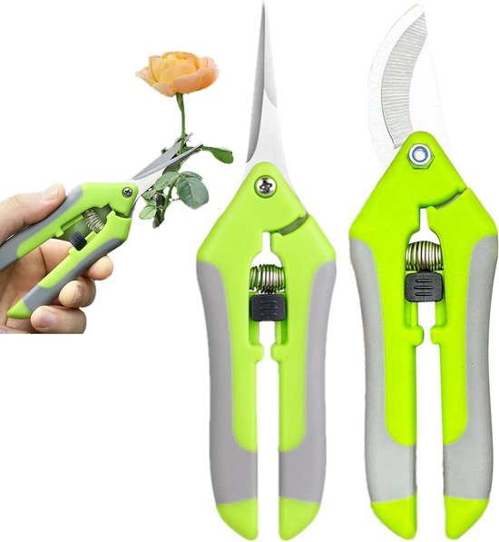 Tuinschaar Set - Hand Takkenschaar - Takken Snoeien - Roestbestendig Staal - Set van 2 - Fruitgroen