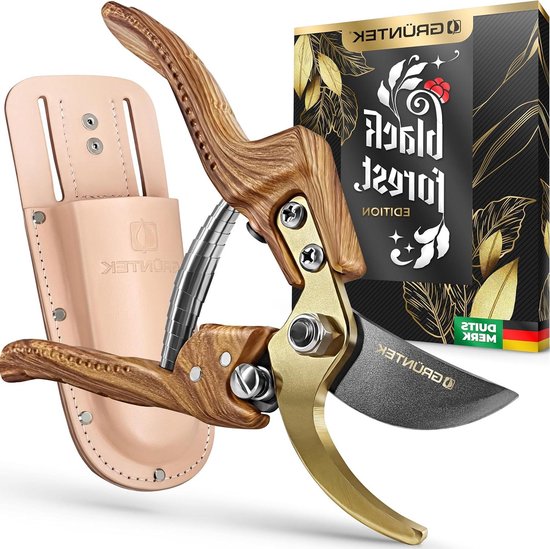 Tuinschaarset bypass 210 mm met echt lederen holster - Black Forest Edition - Cadeau-idee, precisiemes met antiaanbaklaag, titanium gecoat, ergonomische handgreep van WOLF-Garten