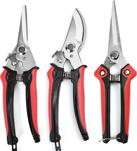 Tuinscharen en snoeischaren set Professionele plantenscharen Scherpe rozenscharen Gemaakt van roestvrij staal PP antislip handvatten Verpakking van 3 van T
