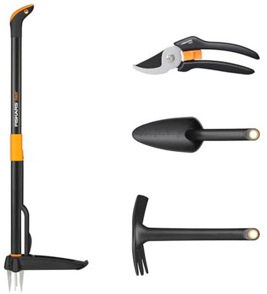 Tuinscheerset 4-delig met onkruidplug, combi-hark, bloemenlepel en snoeischaar van Merkloos	