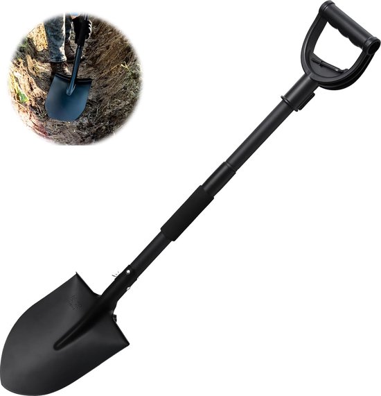 Tuinschep - 102 cm lange steel - robuuste schop om te graven, tuinschep, ronde metalen schoppen voor de tuin, grote D-handel, strandschep, auto-sneeuwschep van Merkloos	