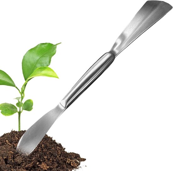 Tuinschep Handgraaf - Plantschep Tuingereedschap - Grond Losmaken - Dubbelzijdig Ontwerp - 42 cm - Zilver