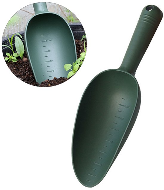 Tuinschep - Potgrondschep - Graafschep - Kunststof tuinschep - Antislip handvat - 30*9cm - Tuingereedschap -Met schaalverdeling - Geschikt voor het losmaken van grond, graven, planten van zaailingen, verplanten, wieden - Donkergroen van Merkloos	