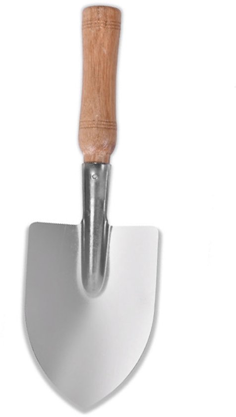 Tuinschep - Roestvrijstalen tuinschep - Tuinschep met breed blad - Kleine tuinschep - Tuinschep met houten handvat - Roestvrijstalen tuinschep met houten handvat - Houten handvat - Matte afwerking - Geschikt voor planten en graven - Zilver, beige van Merkloos	