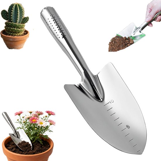 Tuinschep - Schop met korte steel - Roestvrijstalen schep - Huishoudschep - Klein handgereedschap voor de tuin - Geschikt voor wieden, verplanten en graven