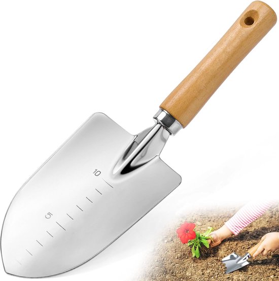 Tuinschep - Tuingereedschap - Tuinschepje - Aluminium - Met Maatverdeling - Lichtgewicht Houten Handvat - Robuust Graafgereedschap Voor Planten - Grond En Compost van Merkloos	