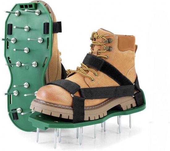 Tuinschoenen - Gazonpennen - Automatische terugvering - Gazonbeluchter - Tuinschoenen met spikes - Telescopische veer - Dubbele slagschoen met verstelbare band - Tuingereedschap - Voor gazononderhoud - Groen van In titolo