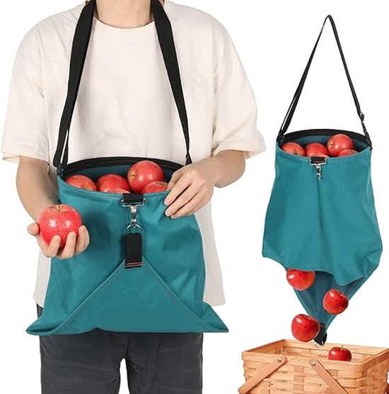 Tuinschort met zakken - Fruitplukzakken - Oogstzak - Paddenstoelenplukzakken - Opvouwbare voedselzoekzakken - Verstelbare plukzakken - Groenteoogst en Appels - Voor buiten, boomgaard, boerderij, tuin, groenten en fruit - 40*38cm - Groen