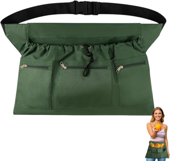 Tuinschort - Plukschort - Opbergtas - Fruitpluktas - Oxfordstof - Unisex - Tuinaccessoires - Geschikt voor het plukken van groenten, fruit en bloemen - Groen - 57*37 cm - One size fits all van Merkloos	