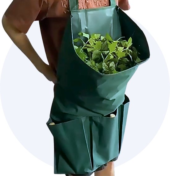 Tuinschort - Tuinzak - Tuinafvalzak - Moestuin - Oogstzak - Onkruidverdelger - Drie opbergzakken voor gereedschap - Waterdicht - Slijtvast - Big bag - Groen van T