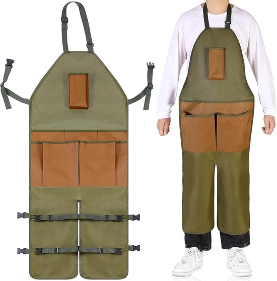 Tuinschort Verstelbare poten Waterdichte schort met 6 ontgrendelingszakken Legergroen Verstelbare gesp voor tuinieren Houtbewerking Pottenbakken BBQ Café Keuken Schilderen Timmerwerk van Merkloos	
