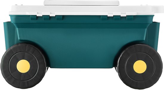 Tuinscooter met zitje, 2-in-1 rolwagen met opbergvak, draagvermogen tot 103 kg, buitenwagen met handvat, lichtgewicht tuinkrukje voor tuinklusjes zoals onkruid wieden en planten