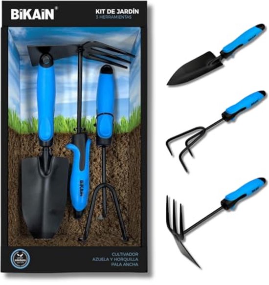Tuinset met 3 gereedschappen - Spade, Vork en Cultivator - Ergonomische Antislip Handgrepen - Stalen Tuingereedschap van Merkloos	