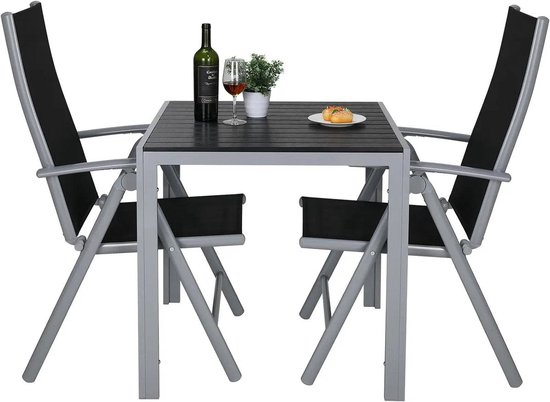 Tuinset - Tuinstoelen - Tuintafel - Tuinstoelen Verstelbaar - 3 Stuks - Aluminium - Tuintafel en Stoelenset voor Buiten - 2 Verstelbare Opvouwbare Stoelen met Hoge Rugleuning en 1 Tafel van Vivere