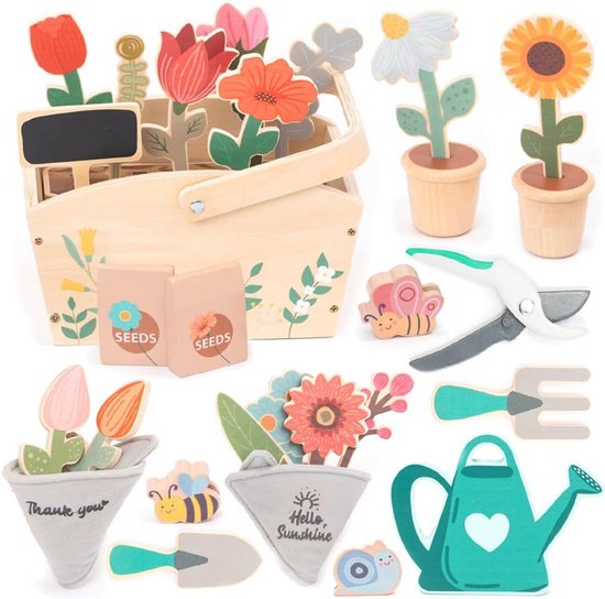 Tuinset voor Kinderen - Houten Tuingereedschap met Accessoires - Educatief Speelgoed voor Meisjes en Jongens vanaf 2 Jaar van Joueco