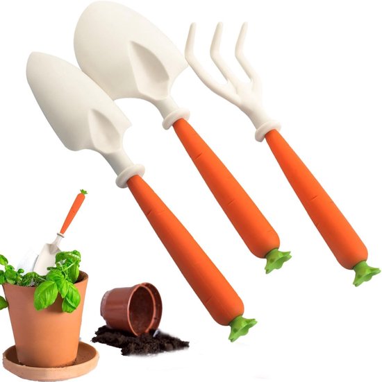 Tuinset voor kinderen - Inclusief 3 minischepjes - Met wortelvormige handvatten - Kan gebruikt worden als speelgoed om te planten - Geschikt voor kinderen en beginners - Te gebruiken in tuinen, op terrassen en gazons van Merkloos	