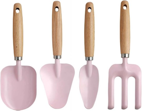 Tuinset voor Kinderen met Sterke Houten Handvatten - Kleine Schop en Handhark voor Jongens en Meisjes - Veilige Afgeronde Randen - Buitenspeelgoed voor Plantactiviteiten in de Tuin - Geschikt voor Peuters en Kleuters