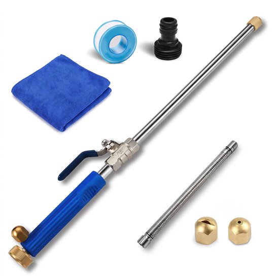 Tuinslang Pistool Set - Metalen Waterspuit voor Tuin en Auto - Waterspuit met Verlengstuk en Snelkoppelingen - Tuinslangaccessoires voor Tuinieren, Schoonmaken en Auto Wassen - Blauw