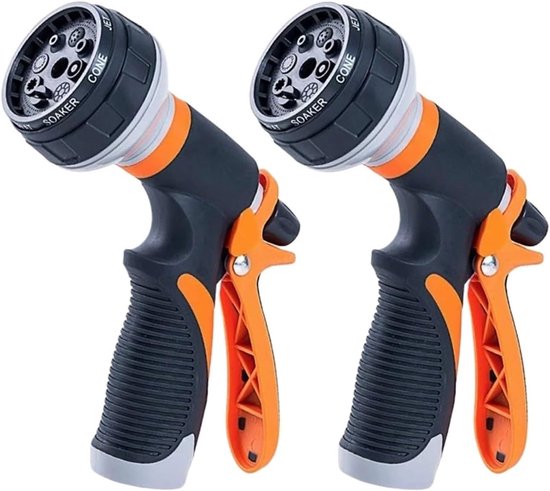 Tuinslangmondstuk - 2-delige set heavy-duty slangspuitpistolen - 8 functies - Handmatig sproeimondstuk voor hoge druk - Ideaal voor het besproeien van het gazon, het wassen van de auto, het wassen van huisdieren en het reinigen van bestrating van Merkloos	